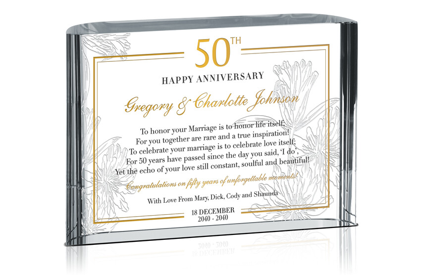 Marriage Anniversary Gifts For Couple
 Happy 50th Anniversary Gift for Couple Parents Crystal