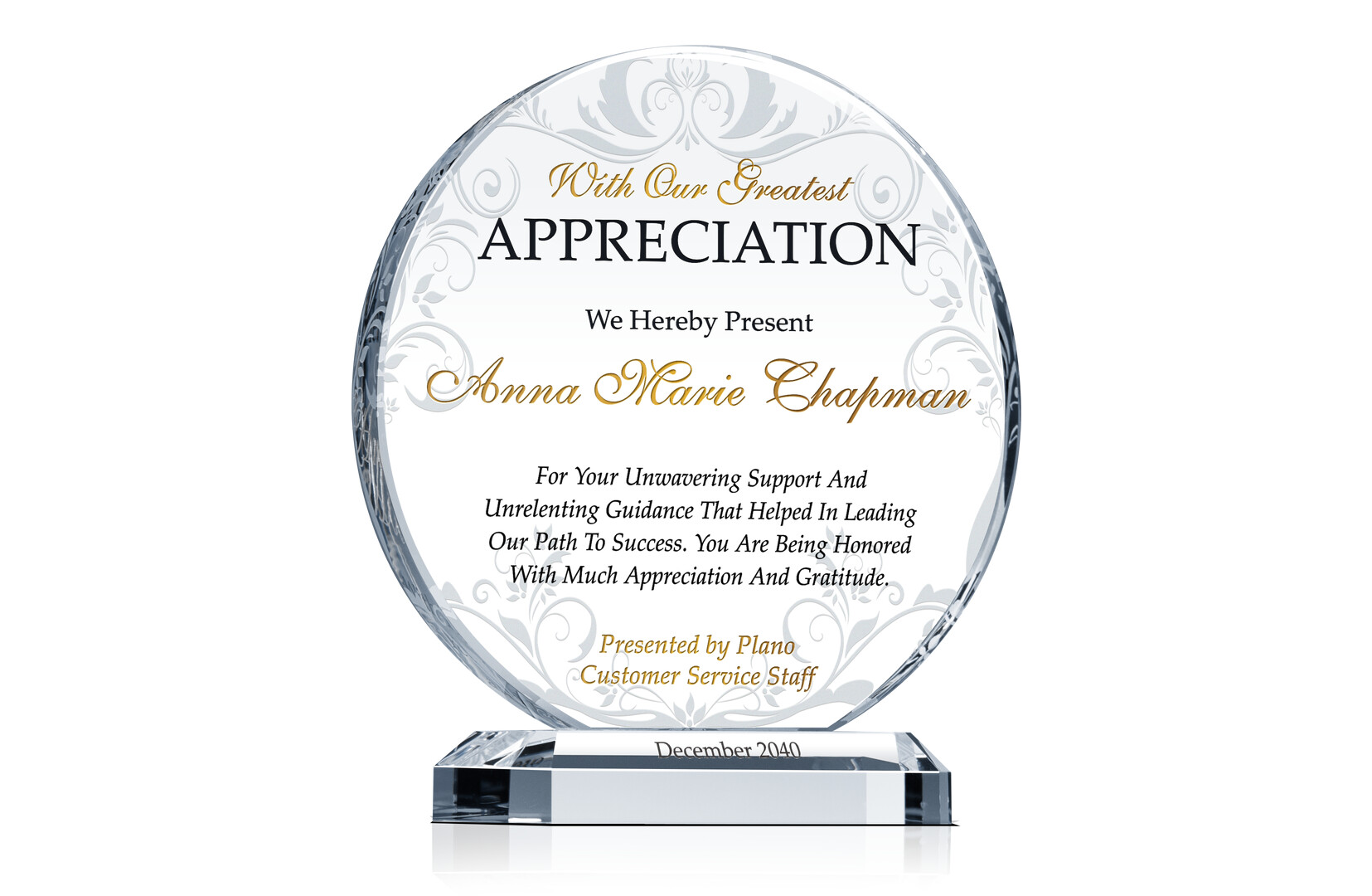 Circle Employee Appreciation Award Plaque - Crystal Central