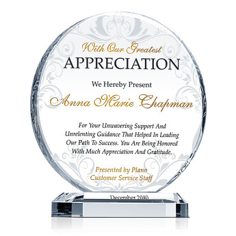 Personalized Crystal Circle Award Plaque for Appreciation, Retirement,  Recognition, Service, etc.